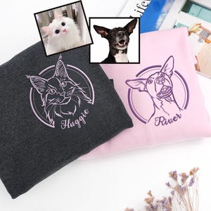 Custom Embroidered Hoodies with Pet Photo - Custom Dog Face Embroidered Sweatshirt from Photo - Personalized Cat Sweatshirt for Mom Grandma