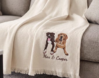 Custom Embroidered Waffle Throw Blanket - Personalized Pet Portrait & Name Blanket - Dog Mom Blankets - Christmas Hoursewarming Gift