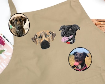 Custom Embroidered Cooking Apron with Pet Face Portrait - Personalized Kitchen Apron for Mom, Grandma - Housewarming Gift - Valentines Gift