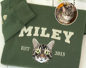 Custom Embroidered Cat Mom Sweatshirt: Personalized Pet Portrait Gift