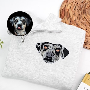 Custom Embroidered Pet Quarter Zip Sweatshirt, Personalized Dog Portrait Zip Up, Custom Dog Mom Full Zip Sweater Gift, Cat Face Sweatshirt
