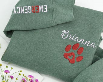 Embroidered Emergency Vet Assistant Sweatshirt | Custom Name with Paw Print on Sleeve | Veterinary Nursing Crewneck | Practice Apparel