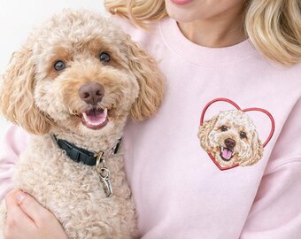 Custom Embroidered Valentine Pet Sweatshirt - Embroidery Puppy Valentine Sweatshirts for Women - Dog or Cat Couple Gifts