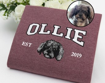 Sudadera bordada personalizable para mascota / Suéter con foto de cachorro / Suéter con cuello redondo con cara de perro y gato / Regalo de cumpleaños personalizado para mamá