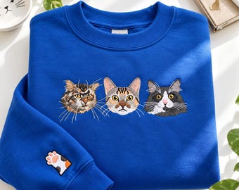 Sweater Cat Embroidery Photo - Custom Pet Face Sweatshirt with Portrait - Personalized Women Clothing Cat Lover Personalized Gifts
