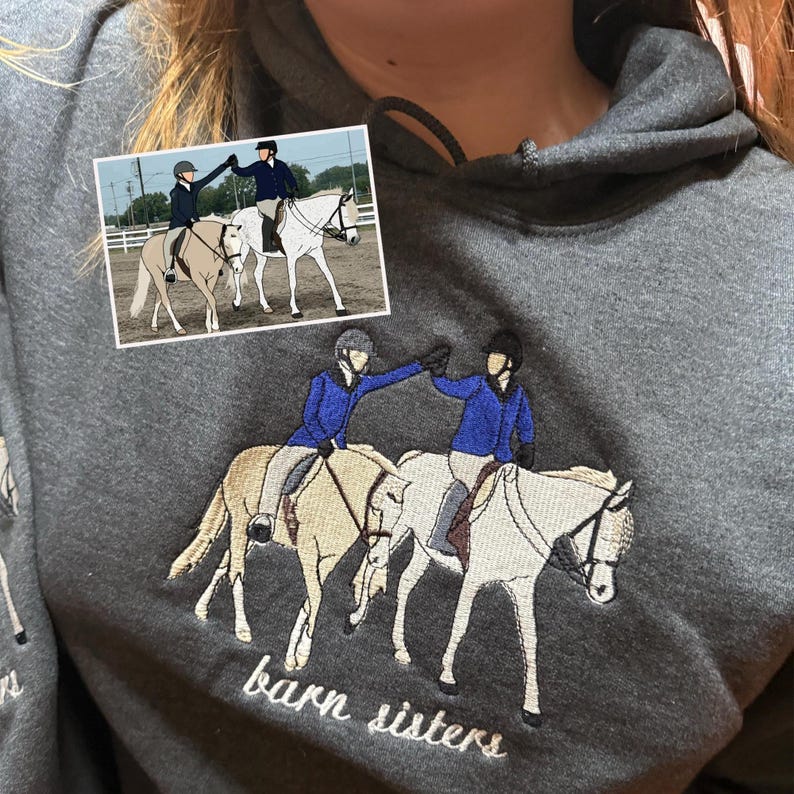 Custom Embroidered Portrait Sweatshirt From Photo - Personalized Horse Portrait Shirt - Horse Riding Sweatshirt - Gift for Horse Lover image 4