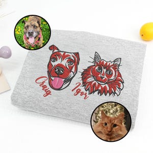Besticktes Hunde Sweatshirt - Bedrucktes Hunde Sweatshirt - Individuelles Hunde Katzen Gesicht Besticktes Sweatshirt