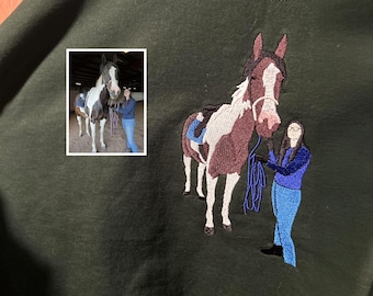 Horse Girl Sweatshirt - Custom Embroidered Horse Portrait Sweater From Photo - Western Cowboy Girls Gift - Bestie Crewneck