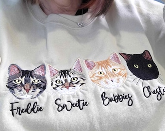 Cat Sweatshirt, Personalized Cat Sweater Embroidered, Cat Hoodie, Cat Portrait Sweatshirt with Name, Cat Lover Gift, Cat Gift for Owners