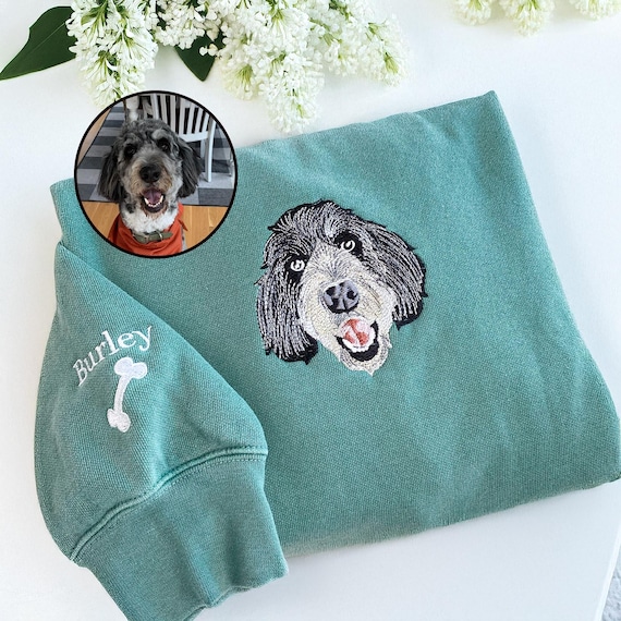 Comfort Colors Custom Embroidered Pet Sweatshirt - Dog or Cat Portrait From Photo Sweater - Dog Mama Sweatshirt - Mom Birthday Gift