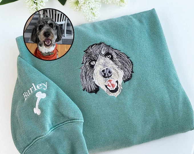 Comfort Colors Custom Embroidered Pet Sweatshirt - Dog or Cat Portrait From Photo Sweater - Dog Mama Sweatshirt - Mom Birthday Gift