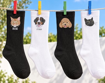 Personalized Embroidered Pet Face Casual Socks - Custom Cotton Socks with Dog or Cat Portrait - Women Clothing for Girls - Birthday Gift