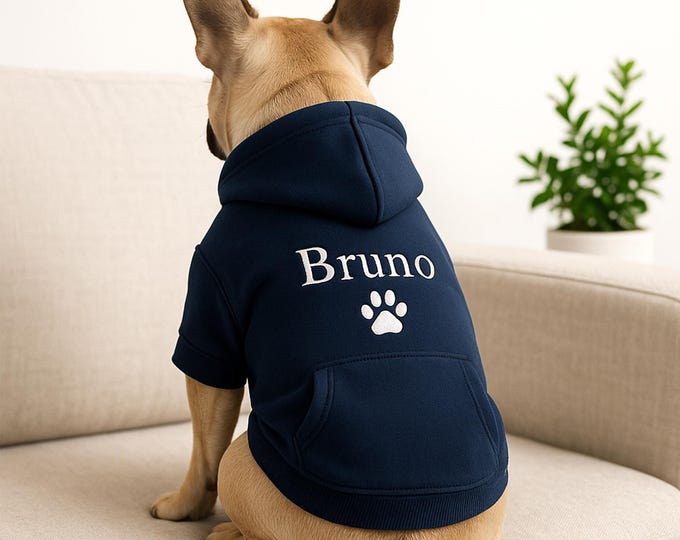 Custom Embroidered Dog Hoodie: Personalized Pet Clothes, French Bulldog Outfit