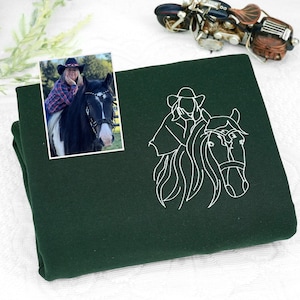 Custom Embroidered Horse Portrait from Photo Sweatshirt - Personalized Pet Portrait Shirt -Horse Lover Hoodie - Pet and Owner Gift
