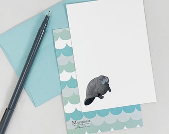 Personalized Note Card Set - Set of 8 - Manatee
