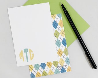 Personalized Note Cards - Argyle Monogram