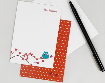 Personalized Note Cards - Valentine Owl