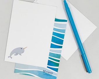 Personalized Note Card Set - Set of 8 - Narwhal