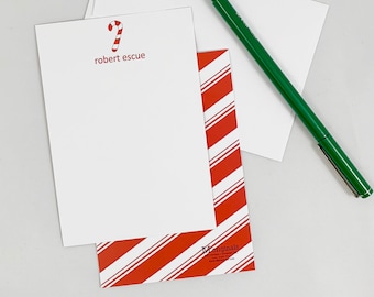 Personalized Note Card Set - Set of 8 - Candy Cane
