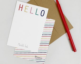 Personalized Note Cards - Set of 8 - Colorful Hello