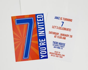 Personalized Invitations - Blue and Orange Boy