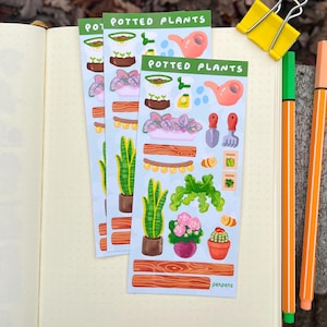 Feuille d'autocollants de plantes en pot, feuille d'autocollants de journal mignon