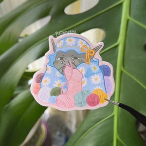 Yarn goblin vinyl die cut sticker
