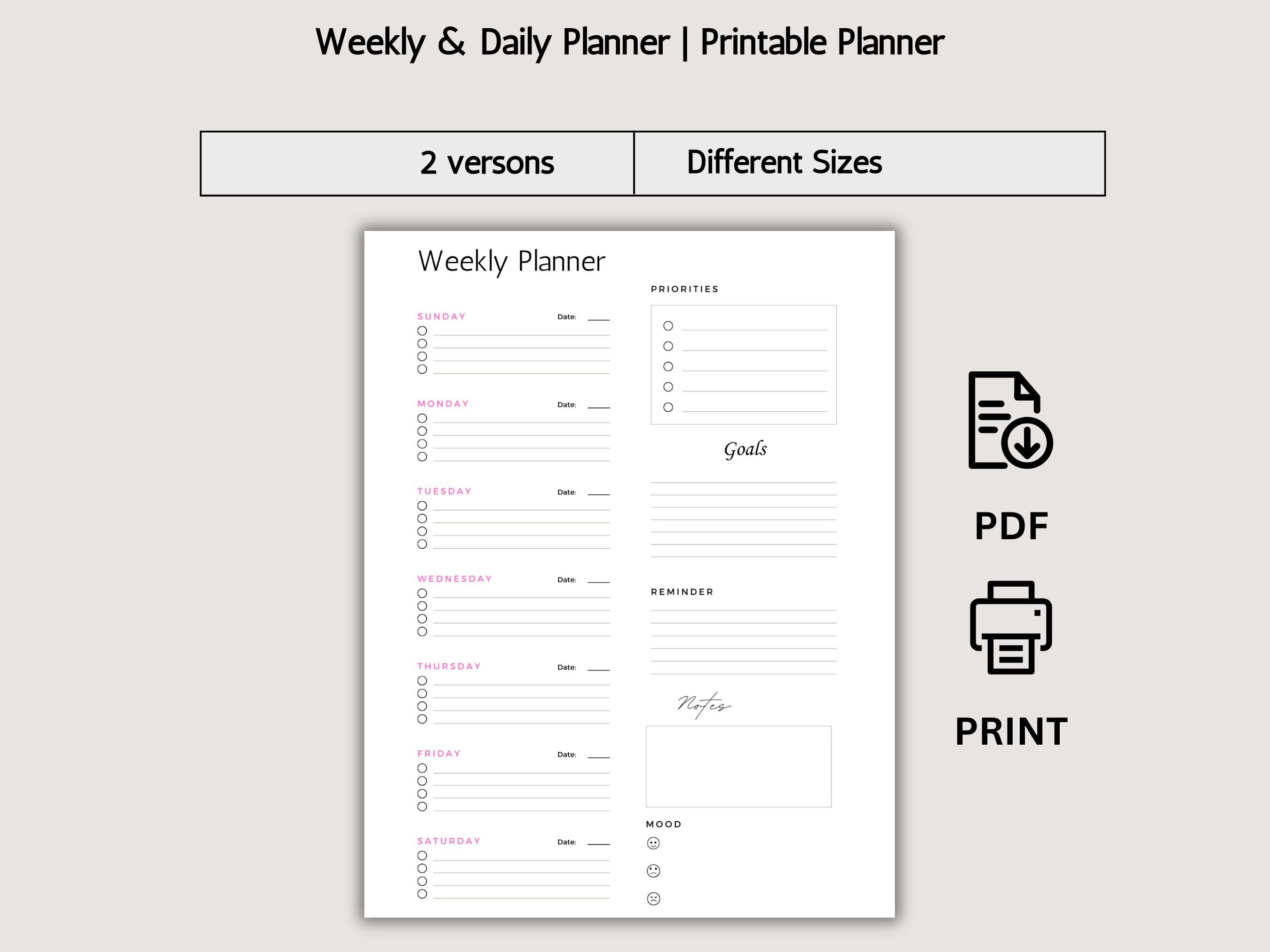 Minimalist Printable Weekly Planner PDF | Undated Digital Agenda for ...