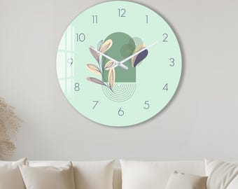 Reloj de pared moderno de cristal templado con movimiento de cuarzo silencioso.