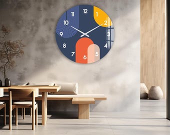 Reloj de pared moderno de cristal templado, cuarzo silencioso, gran decoración abstracta.