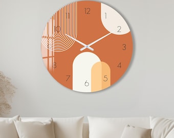 Reloj de pared moderno de cristal templado con movimiento de cuarzo silencioso.