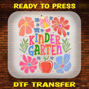 Floral Back to School DTF Transfer: Colorful Kindergarten Heat Transfer