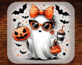 Cute Ghost Coffee Halloween Ready to Press, Spooky Season DTF Transfer, Halloween Heat Press, Ghost Pumpkin dtf