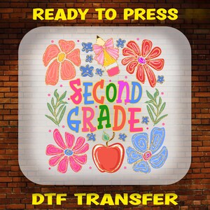Floral Back to School DTF Transfer: Colorful Second Grade Heat Transfer Print