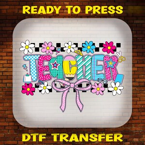 Teacher Daisy Bow DTF Transfer: Back to School Shirt Design