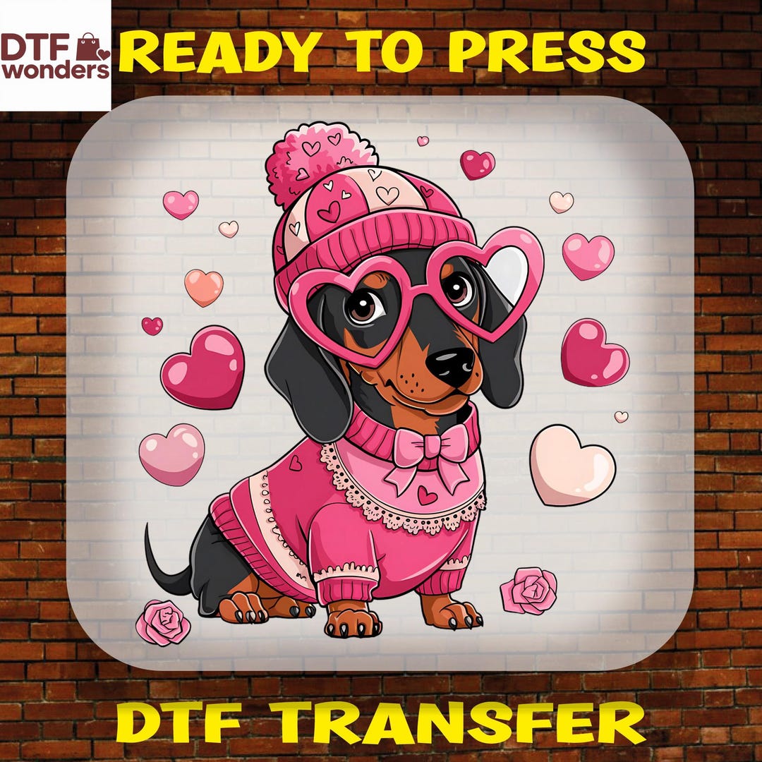 Valentine Dachshund Dog DTF Transfers, Valentines Day Ready to Press ...