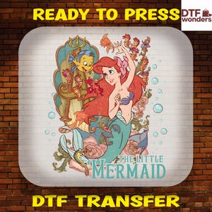 Vintage Little Mermaid DTF Transfer, Women&#39;s Little Mermaid Ready To Press, Ariel Mermaid Shirt Design, Bulk Dtf Transfer,Disney Ariel Shirt