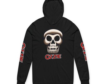 OZZIE Skull Buddiez Long Sleeve Hoodie | Gothic Graphic Tee in Black and White