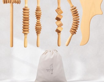 Maderotherapy Tool Kit, 6 Pieces – Natural Beech Wood, Anti-Cellulite Massage, Lymphatic Drainage + PDF Guide