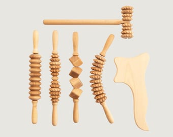 6-delige Maderotherapie Toolset – Natuurlijk beukenhout – Anti-cellulitis lichaamsmassage