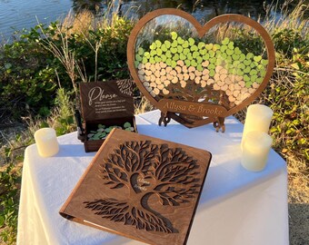Wooden Wedding Guest Book Alternative, Heart-Shaped Tokens, Rustic Keepsake, Personalized Drop Box, Wedding Decor, Heart Guest Book