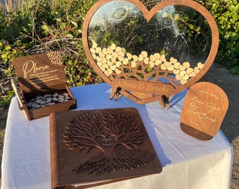 Wooden Wedding Guest Book Alternative, Family Tree Drop Box, Rustic Heart-Shaped Tokens, Wedding Decor, Unique Guest Book Keepsake