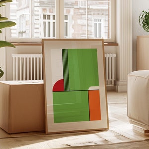 Póster Bauhaus inspirado en Yoshi / Arte de pared geométrico moderno de mediados de siglo para decoración estética de habitaciones / Impresión minimalista / Descarga digital instantánea