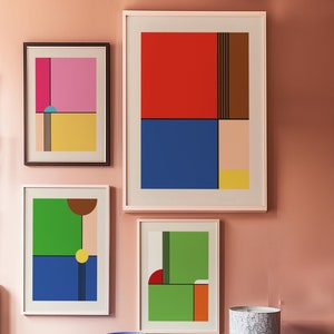 Paquete de 4 pósteres minimalistas de estilo Bauhaus para Nintendo, descarga digital, impresión de galería de pared moderna de mediados de siglo para decoración de dopamina.