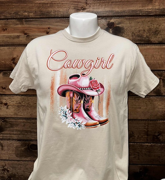 Cowgirl Boot and Hat T-Shirt, Cowgirl T-Shirt, Boots and Hat Western Shirt, Cowgirl Boots and Hat Floral Design T-shirt.