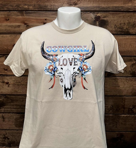 Cowgirl Skull T-Shirt, Cowgirl T-Shirt, Western Shirt, Cowgirl and Skull Floral Design T-shirt.