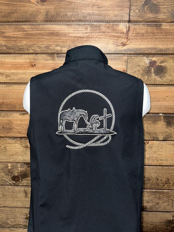 Embroidered Vest, Praying Cowboy Jacket,  Custom Made Western Vest, Faux Ostrich Embroidered Appliqué Jacket