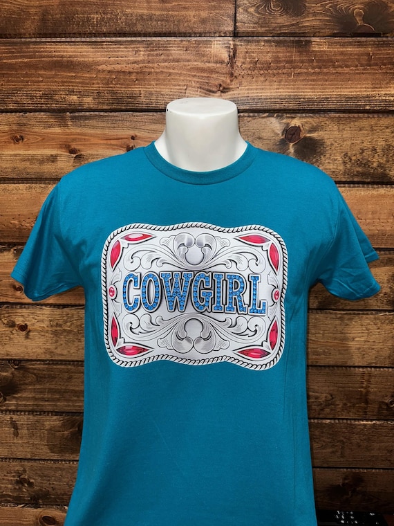 Belt Buckle Western T-shirt, Cowgirl Shirt, Western Custom Shirt, Cowgirl T-Shirt, Western Shirt, Cowgirl Belt Buckle Design Shirt.
