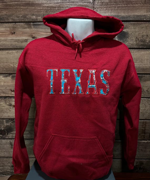 Embroidered Texas Hoodie, Texas Hoodie with Vinyl Western Applique, Texas Country Hoodie Custom Made, Cowboy Hoodie, Western Hoodie.
