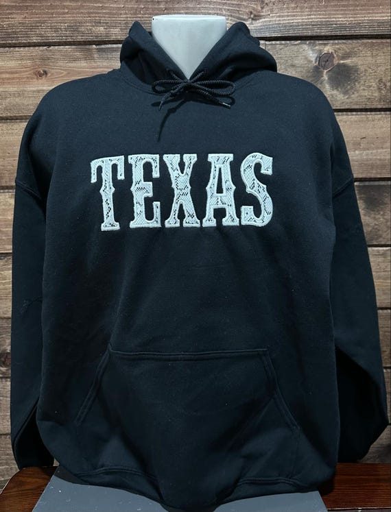 Embroidered Texas Hoodie, Texas Hoodie Faux Snake Skin Applique, Texas Country Hoodie Custom Made, Cowboy Hoodie, Western Hoodie.